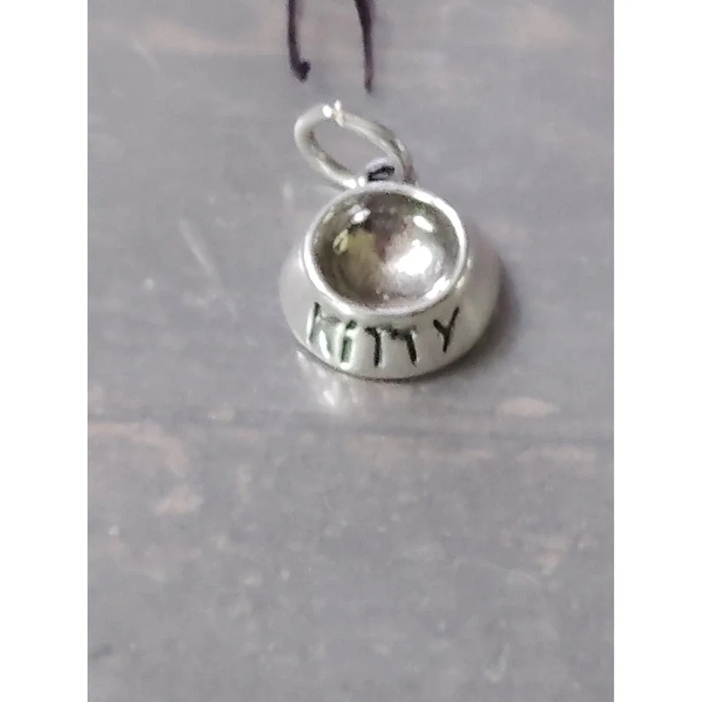 charm pendant Kitty Cat Food Bowl Silver 925 vintage